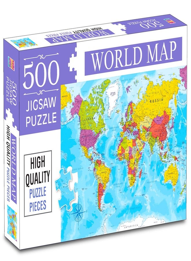 BRIJBASI World Map Jigsaw Puzzles for Kids and Childrens - Realistic Illustration Challenging Brain Booster Gifts, Fun and Creative Fun Game - Ages 5+ (500 Pcs) - Image 1